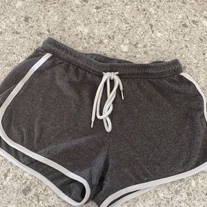 grey and white shorts